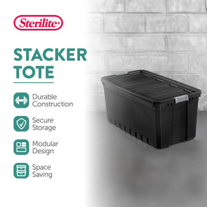 Sterilite 50 Gal Rugged Industrial Stackable Storage Tote w/ Lid, Black, 9 Pack
