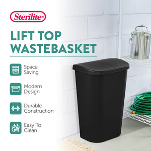 Sterilite 11.3 Gal Lift Top Lid Wastebasket Kitchen Trash Can, Black (18 Pack)