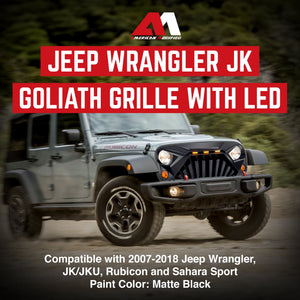 AMERICAN MODIFIED Front Goliath Grill Compatible w/ 2007-18 Jeep Wrangler JK