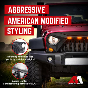 AMERICAN MODIFIED Front Goliath Grill Compatible w/ 2007-18 Jeep Wrangler JK