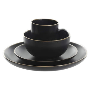 Gibson Home Rockaway Round Stoneware Dinnerware, Set of 16, Black with Gold Rim