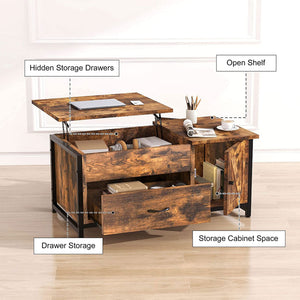 FABATO 41.7 Inch Lift Top Rustic Open Storage Coffee Table with Drawers, Brown - TRAPSKI