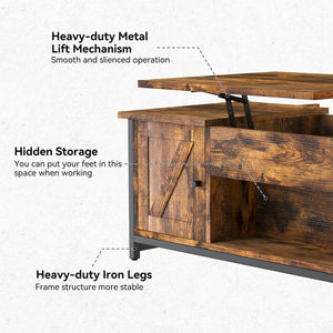 FABATO 41.7 Inch Lift Top Rustic Open Storage Coffee Table with Drawers, Brown - TRAPSKI