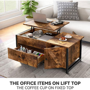 FABATO 41.7 Inch Lift Top Rustic Open Storage Coffee Table with Drawers, Brown - TRAPSKI