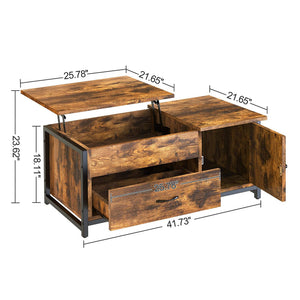 FABATO 41.7 Inch Lift Top Rustic Open Storage Coffee Table with Drawers, Brown - TRAPSKI
