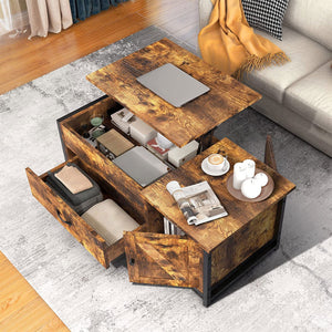 FABATO 41.7 Inch Lift Top Rustic Open Storage Coffee Table with Drawers, Brown - TRAPSKI