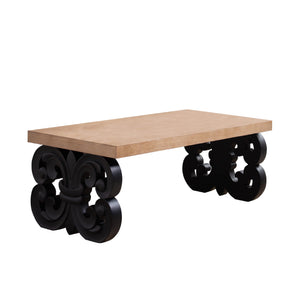 Black Scroll Base Coffee Table – 47" Rectangular Wood Living Room Table