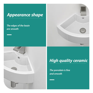 Triangle Porcelain Wall Mount Vessel Sink With Single Faucet Hole & Overflow
