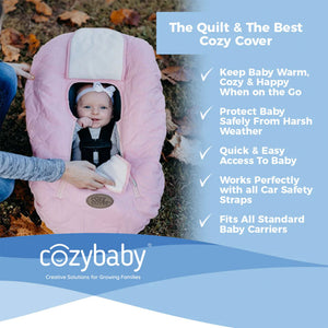 CozyBaby Quilted Infant Car Seat Cover with Dual Zippers and Elastic Edge, Gray