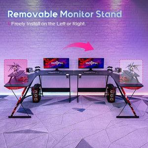 MOTPK 51 Inch L Shaped Carbon Fiber Computer Gaming Desk w/ Monitor Shelf, Black