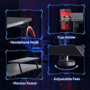 MOTPK 39 Inch Carbon Fiber Computer Gaming Desk with Raised Monitor Shelf, Black