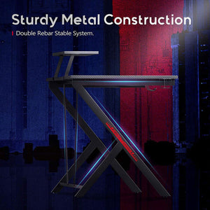 MOTPK 45 Inch Carbon Fiber Computer Gaming Desk with Raised Monitor Shelf, Black