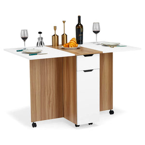 JOMEED Folding Dining Kitchen Table with Drawer and 2-Layer Storage Shelf, White