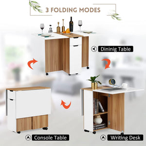 JOMEED Folding Dining Kitchen Table with Drawer and 2-Layer Storage Shelf, White