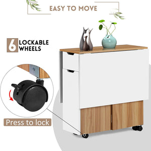 JOMEED Folding Dining Kitchen Table with Drawer and 2-Layer Storage Shelf, White