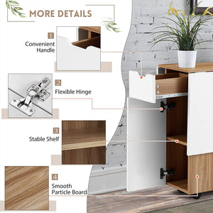 JOMEED Folding Dining Kitchen Table with Drawer and 2-Layer Storage Shelf, White
