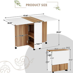 JOMEED Folding Dining Kitchen Table with Drawer and 2-Layer Storage Shelf, White