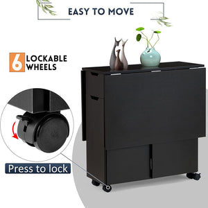 JOMEED Folding Dining Kitchen Table with Drawer and 2-Layer Storage Shelf, Black