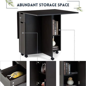 JOMEED Folding Dining Kitchen Table with Drawer and 2-Layer Storage Shelf, Black