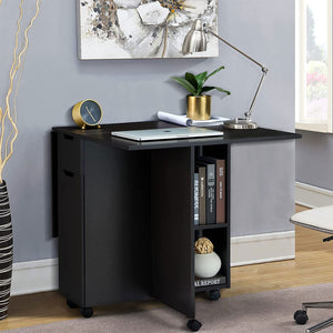 JOMEED Folding Dining Kitchen Table with Drawer and 2-Layer Storage Shelf, Black