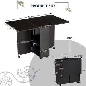 JOMEED Folding Dining Kitchen Table with Drawer and 2-Layer Storage Shelf, Black