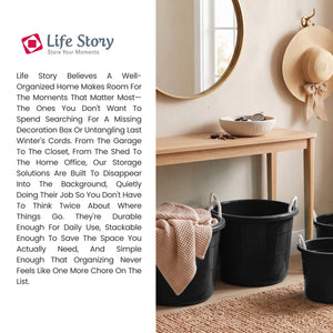Life Story 17 Gal Flexible Plastic Storage Bucket w/ Rope Handles, Black, 8 Pack