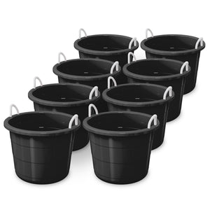 Life Story 17 Gal Flexible Plastic Storage Bucket w/ Rope Handles, Black, 8 Pack