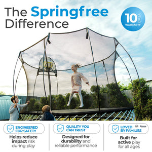 Springfree Trampoline Kids Oval 8 x 11 Ft Trampoline & FlexrHoop Basketball Game