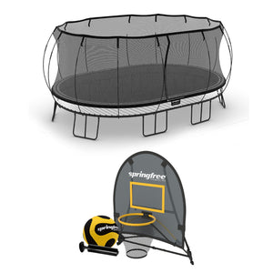 Springfree Trampoline Kids Oval 8 x 11 Ft Trampoline & FlexrHoop Basketball Game