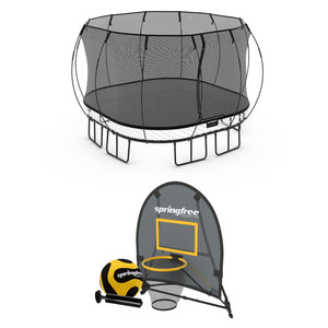 Springfree Trampoline Kids Square 11 Foot Trampoline & FlexrHoop Basketball Game