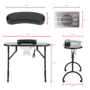 LEIBOU Professional Vented Foldable Manicure Nail Technician Table w/ Fan, Black