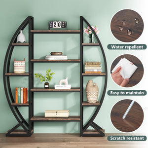 Triple Wide Oval Etagere Bookcase With Shelves For Living Room
