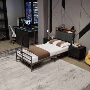 Twin Size Gaming Bed with Rotating TV Mount and LED Lighting