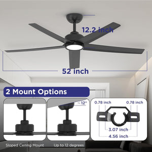 52 Inch Ceiling Fans with Lights, Large Air Volume Ceiling Fans with Reversible Quiet DC Motor and Remote