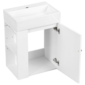 20 Inch Bathroom Vanity with Ceramic Sink, Diamond Pattern Door Design