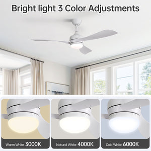 Ceiling Fan With 3 Blades, Remote Control, Reversible DC Motor, Noiseless Operation, 3 Downrods