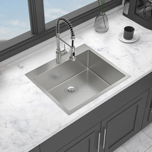 25 x 22 x 9 Inch Kitchen Sink Drop-In 16 Gauge Stainless Steel Single Bowl