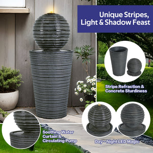 31.5' Tall Striped Concrete Column Fountain with LED Light
