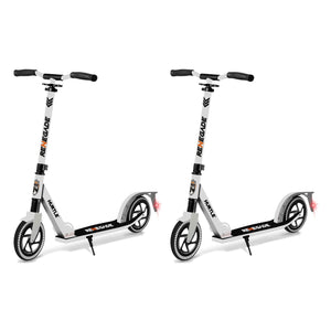Hurtle Renegade Lightweight Foldable Adult Commuter Kick Scooter, White (2 Pack) - TRAPSKI
