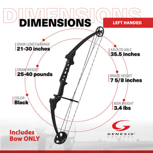 Genesis Gen-X Lightweight Archery Hunting Compound Bow, Draw Hand-Left, Black