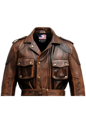 Men’s Military Style Vintage Leather Jacket