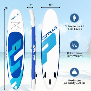 10 Feet Inflatable Stand Up Paddle Board 6 Inches Thick with Backpack Leash Aluminum Paddle