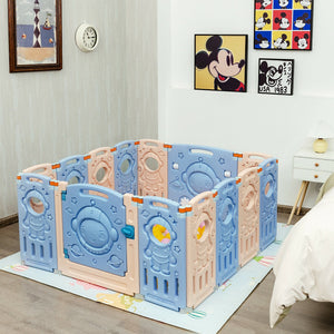 18-Panel Foldable Baby Playpen Kids Activity Center with Lockable Door