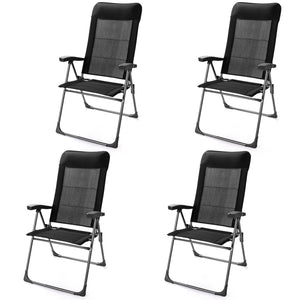 2 Pcs Portable Patio Folding Dining Chairs with Headrest Adjust for Camping -Black
