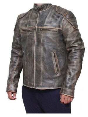 Retro Men Vintage Biker Leather Jacket - Antique