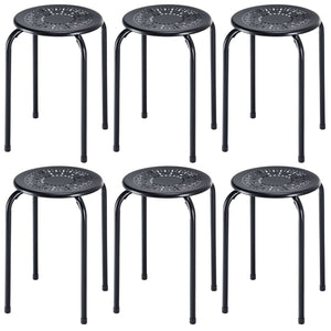 6-Pack Stackable Multifunctional Daisy Design Backless Round Metal Stool Set
