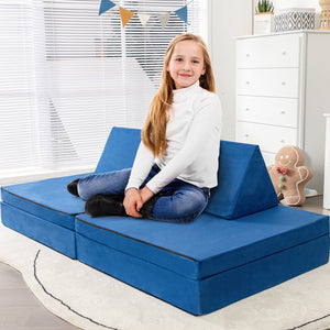 4 Pieces Convertible Kids Couch Set with 2 Folding Mats-Yellow