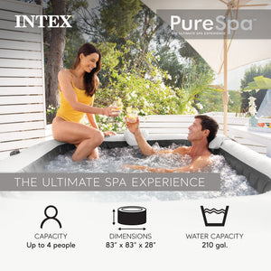 Intex PureSpa Plus Inflatable Square Hot Tub Spa with Maintenance Accessory Kit