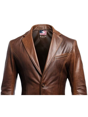 Men Stylish Distressed Brown Leather Blazer – Men Leather Blazer