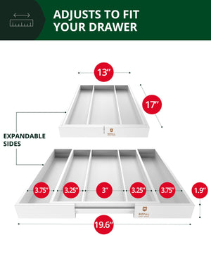 Utensil Drawer Organizer, White (5 Slots)